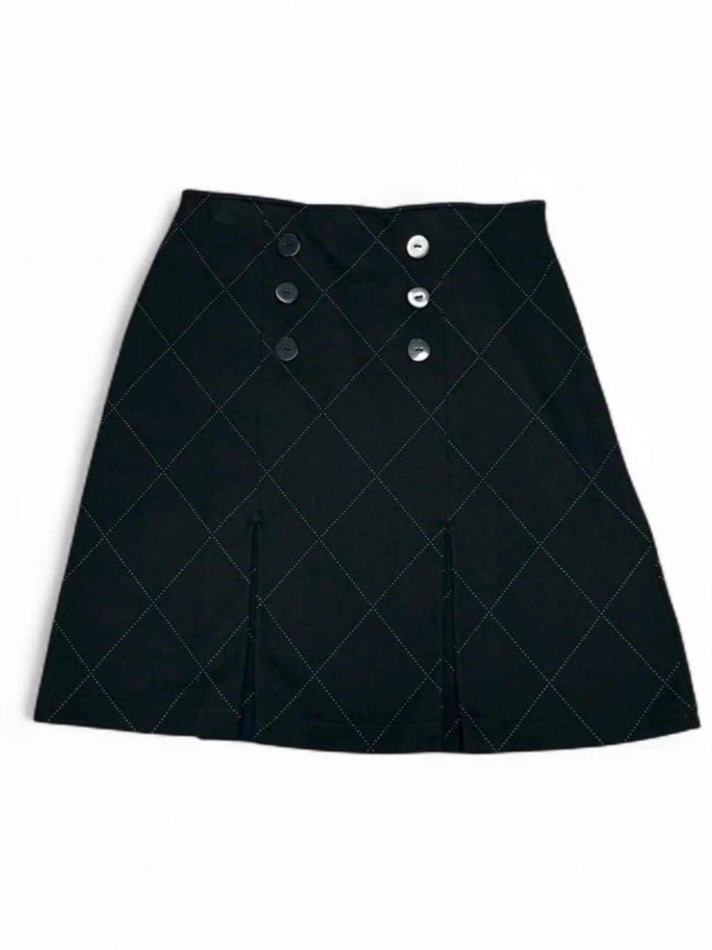 Style & Co. Black A-Line Skirt with Diamond Stitch & Button Front